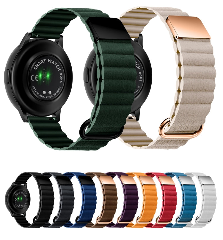 Magnetic buckle watch band set with green, tan, and multicolor straps and metal clasps