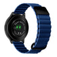 Midnight blue leather watch band with magnetic buckle and textured link rows