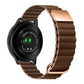 Leather watch band with magnetic buckle, brown color, front view on wristwatch