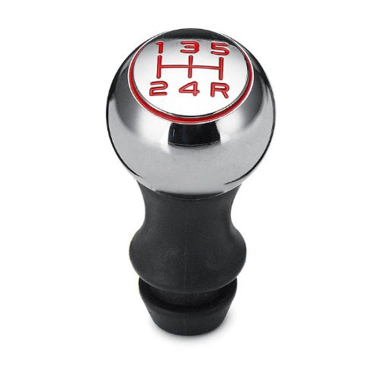 Gear shift knob with 5-speed H-pattern and red markings, chrome top and black base