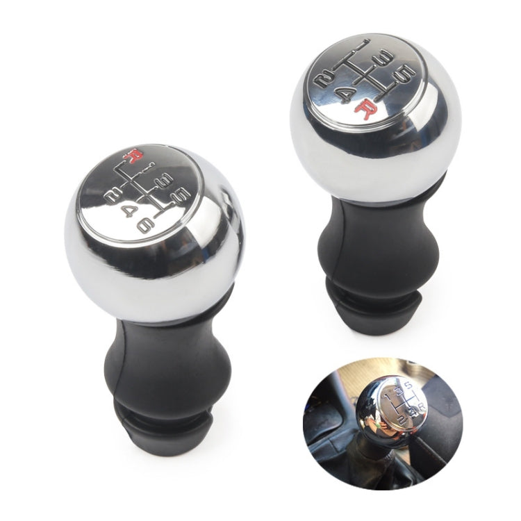 Pair of gear shift knobs with chrome caps and black bases, inset shows 5-speed markings