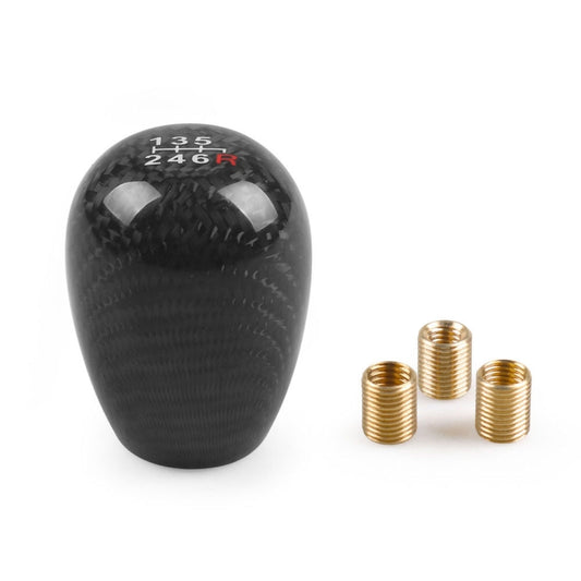 Black carbon fiber gear shift knob head with 1-3-5 and 2-4-R markings, with threaded inserts