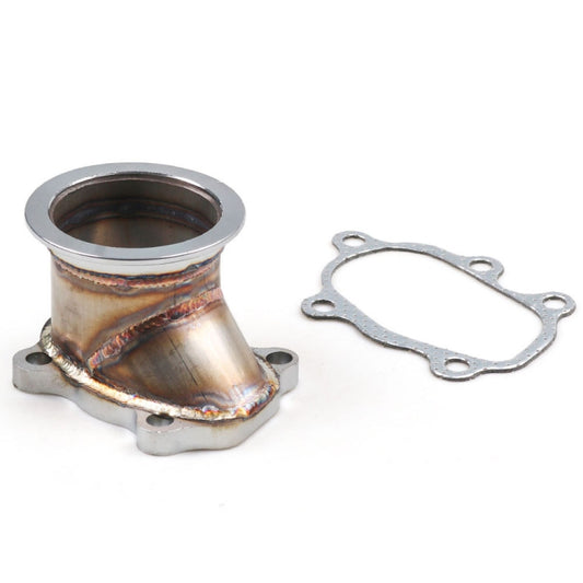 Turbo down pipe adapter with V-band flange and matching gasket, 63mm inlet