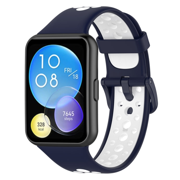 Two-color breathable silicone watch band with navy strap and white perforated underside