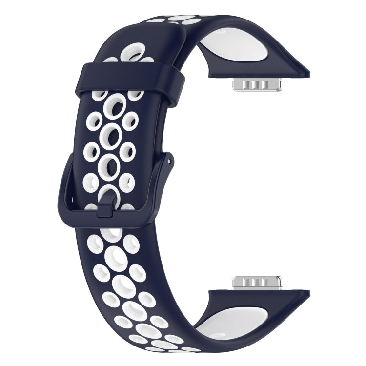 Two-color breathable silicone watch band with navy strap and white perforated pattern