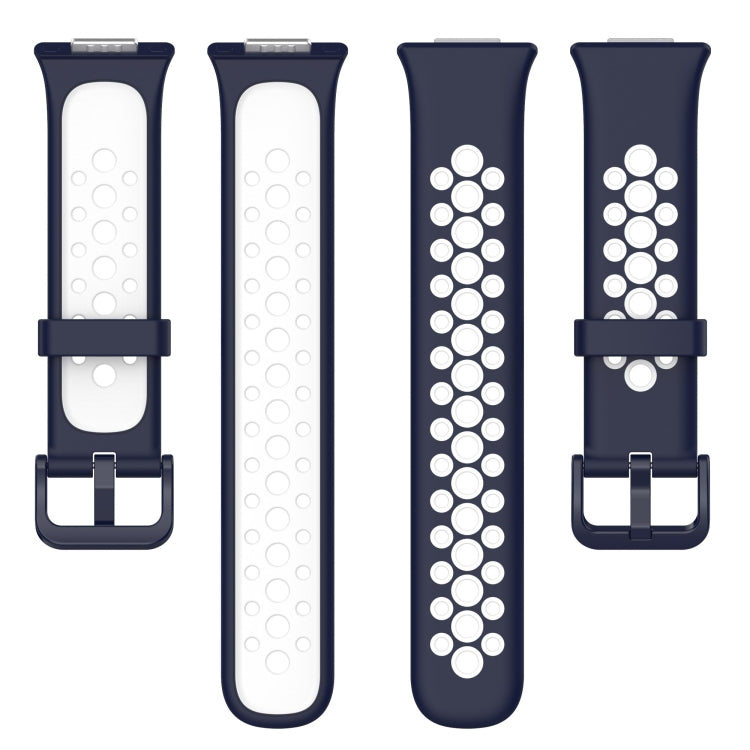Set of breathable silicone watch bands in white and dark navy with oval perforations
