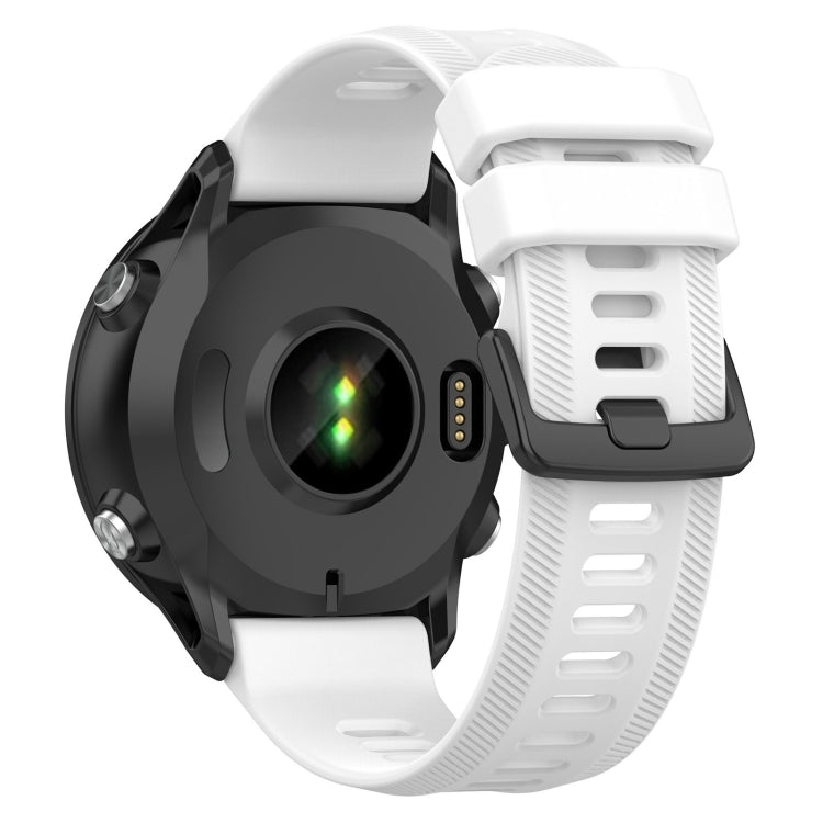 Silicone twill watch band, white strap with smartwatch case mount and metal buckle clasp.