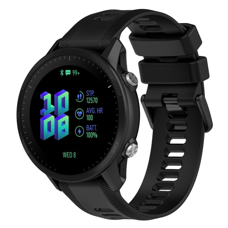22mm silicone twill watch band, black strap with metal buckle for Garmin Forerunner 955.