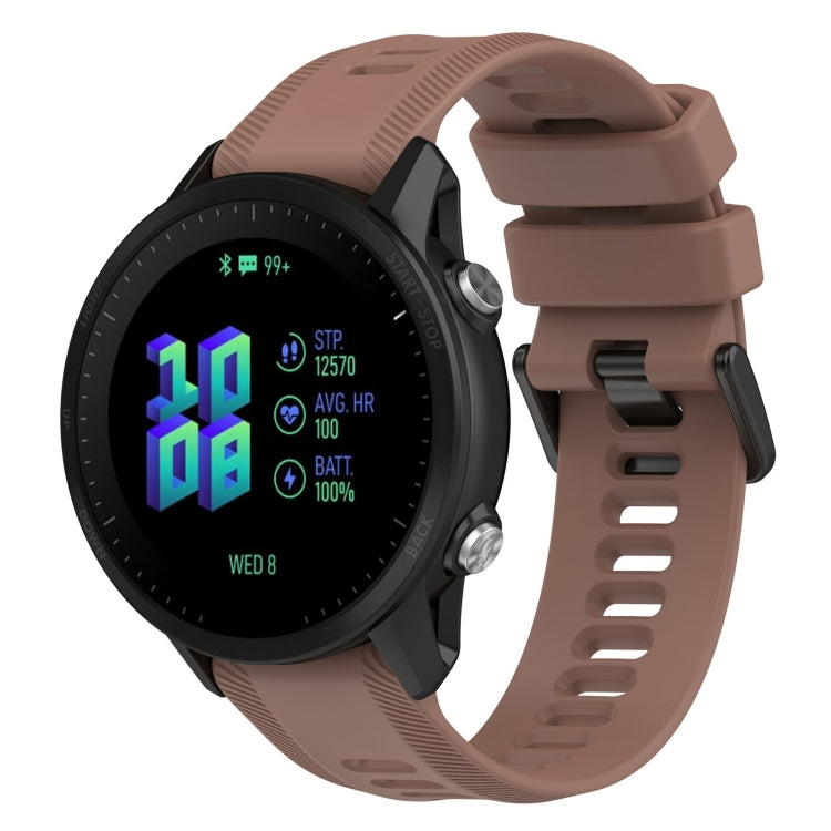 22mm silicone twill watch band, coffee-brown strap with metal buckle for Garmin Forerunner 955.