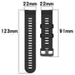 Silicone twill watch band size diagram: 22mm width, 123mm and 91mm lengths