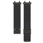 Two black stainless steel mesh watch band pieces with snap-fit ends