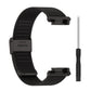 Black stainless steel mesh watch band with snap-fit clasp and end brackets