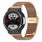 Rose gold stainless steel mesh watch band with rectangular clasp labeled Stainless Steel