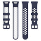 Set of two-color silicone watch bands with perforations: dark blue and white, multiple sizes.
