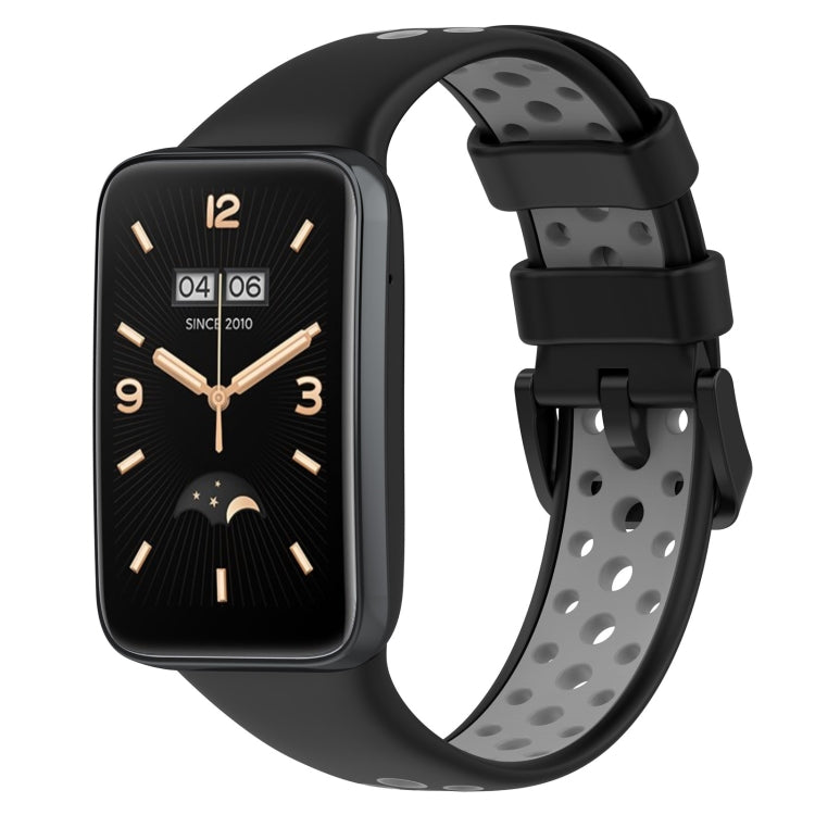 Black breathable silicone watch band with perforated light-gray underside
