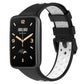 Two-color breathable silicone watch band with perforations, black and white, buckle clasp.