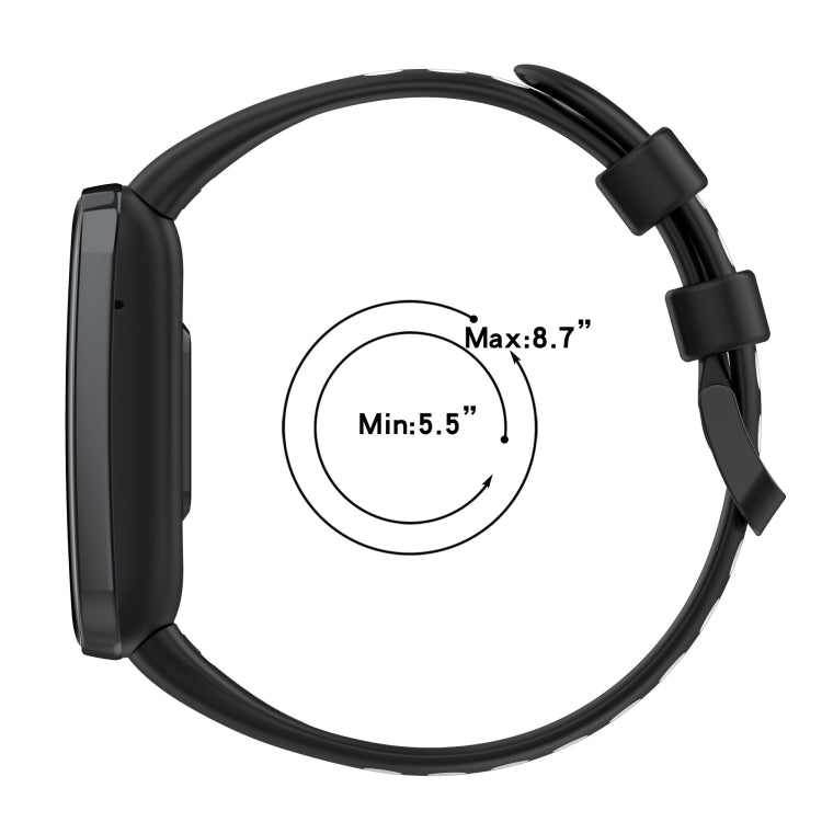 Black silicone watch band size range chart, min 5.5 in and max 8.7 in