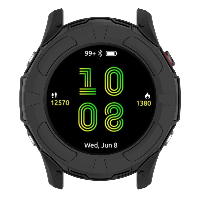 Black hollow TPU watch case showing top view with watch face and side buttons