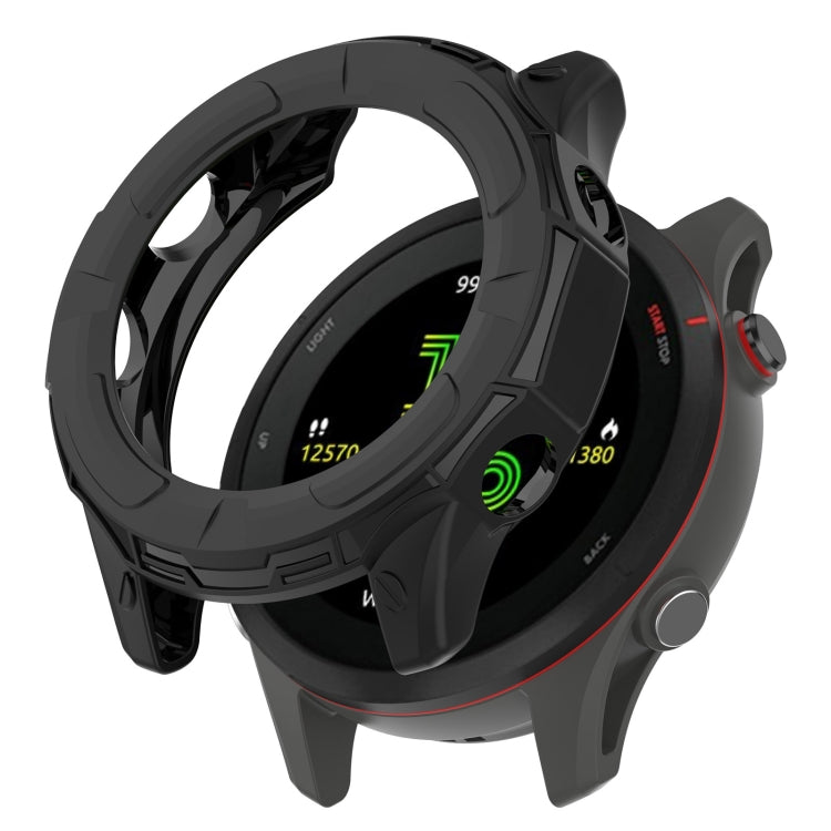 Black hollow TPU watch case with protective bumper for a fitness watch.
