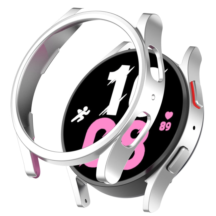 Silver half-coverage protective smartwatch case with open face and raised bezel grips