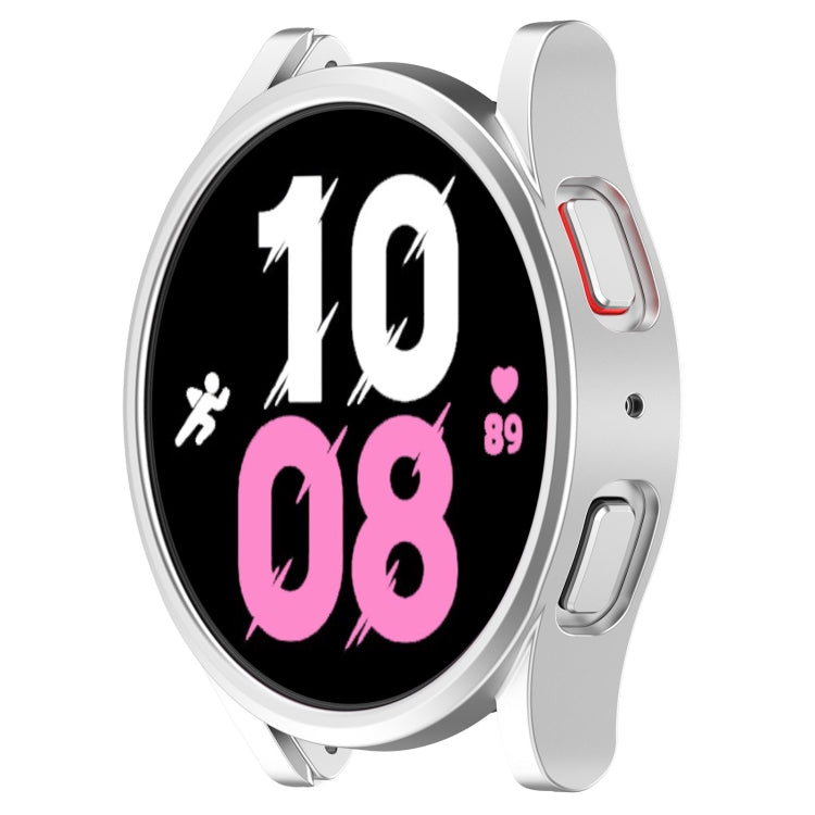 Silver half-coverage protective smartwatch case with open front and two side buttons
