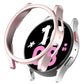 Rose pink half-coverage protective smartwatch case with open face and raised bezel edges