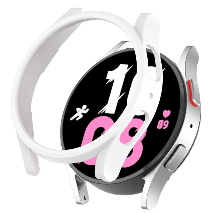 White half-coverage protective smartwatch case with transparent front cover and side cutouts