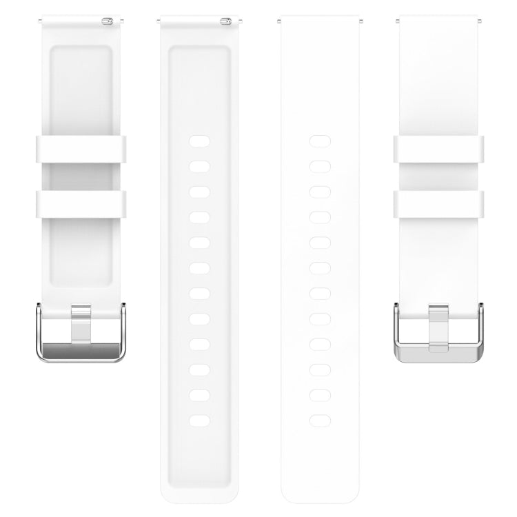 White silicone watch band, front and back view showing stepped segments and adjustment holes.