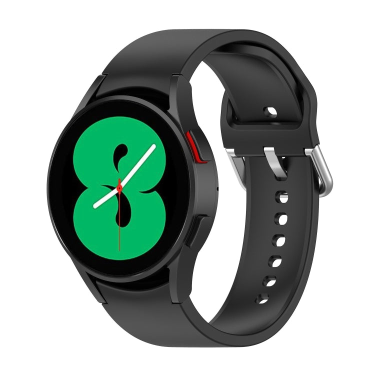 Silicone watch band with round buckle, black strap and silver clasp for smartwatch