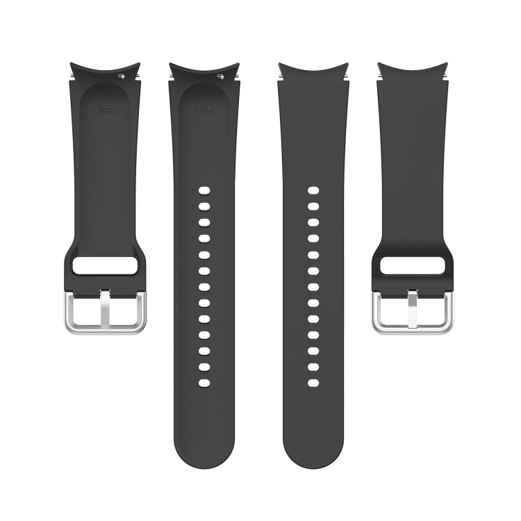 Set of silicone round buckle watch bands, black with silver buckle and multiple holes