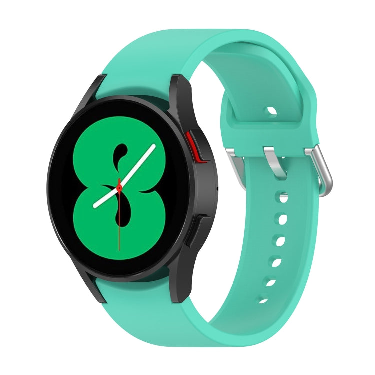 Silicone watch band with round buckle, teal strap with metal clasp and adjustment holes