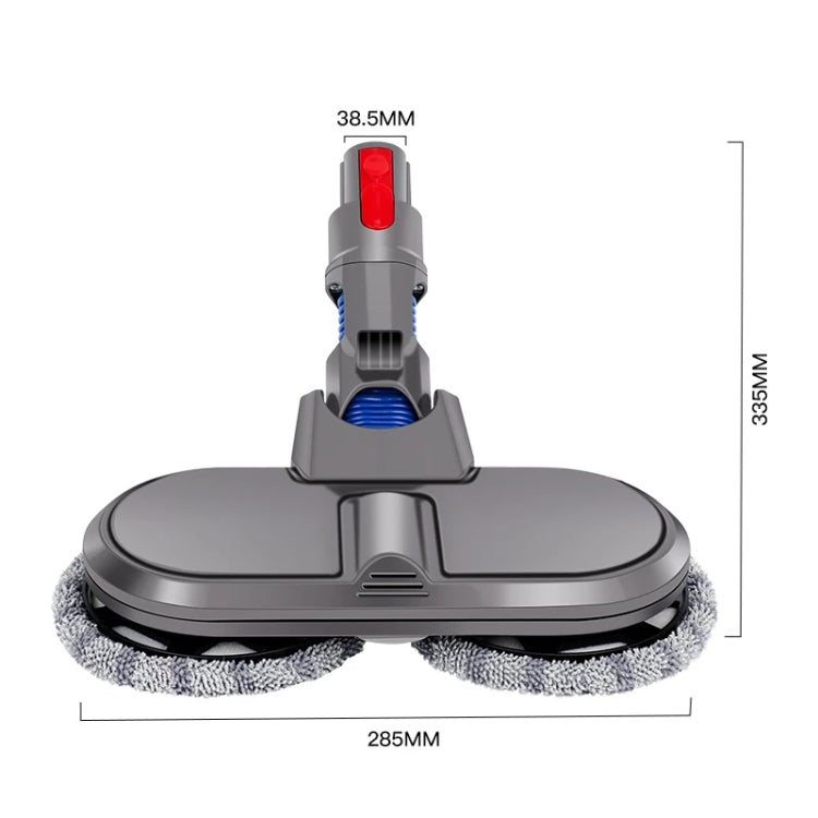 Grey electric mop head with two edge microfiber pads and red indicator