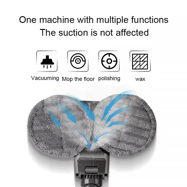Two microfiber pads on an electric mop head with counter-rotating action