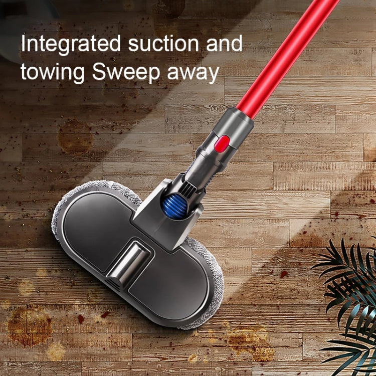 Electric mop cleaning head with rotating disc pad, red handle and grey housing