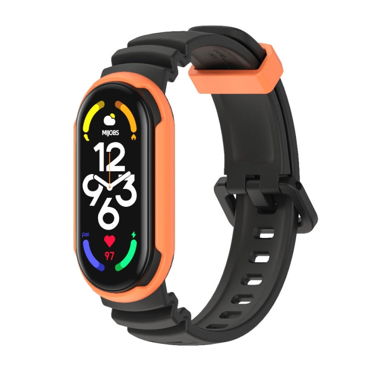 Two-color unibody watch band with black and orange silicone strap, for Mi Band 7