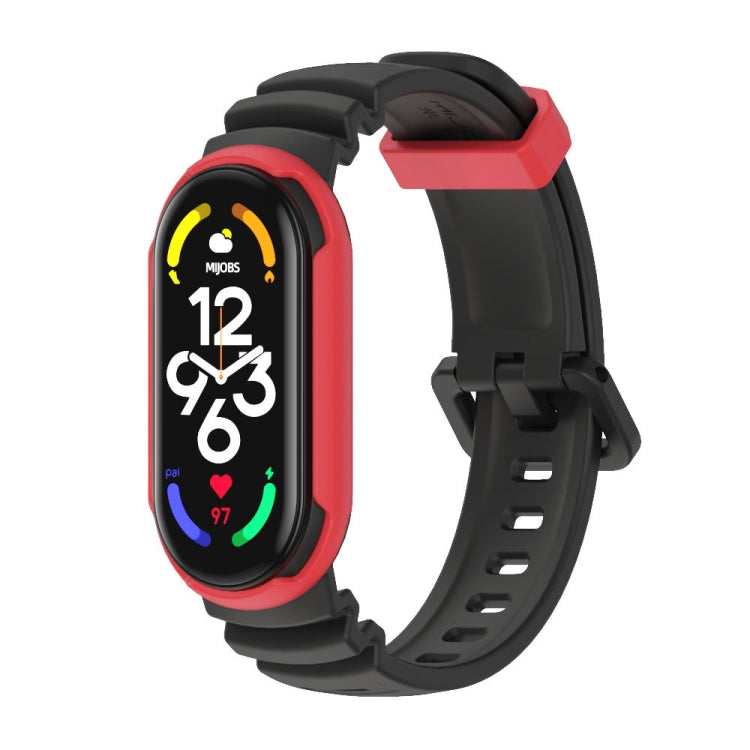 Two-color unibody watch band with black and red silicone strap, for Mi Band 7