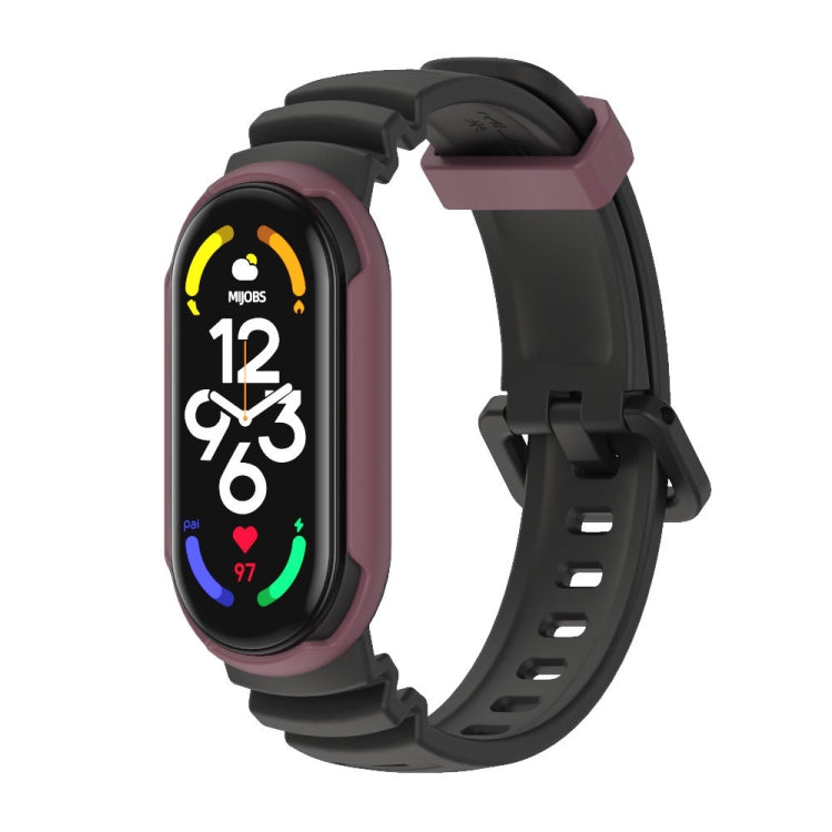 Two-color unibody watch band with black and wine-red silicone strap, for Mi Band 7