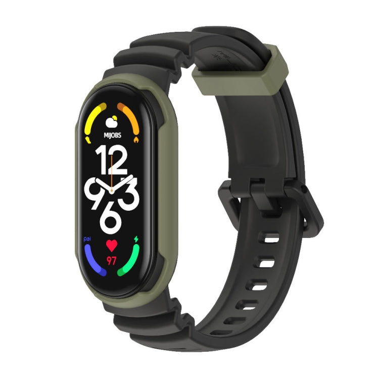 Two-color unibody watch band with dark olive green and black silicone strap, for Mi Band 7