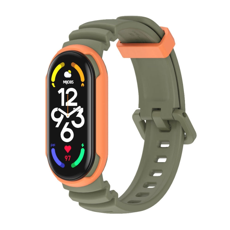 Two-color unibody watch band with sage green and orange silicone strap, for Mi Band 7