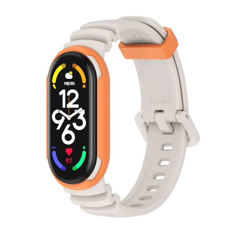 Two-color unibody watch band with white and orange silicone strap, for Mi Band 7