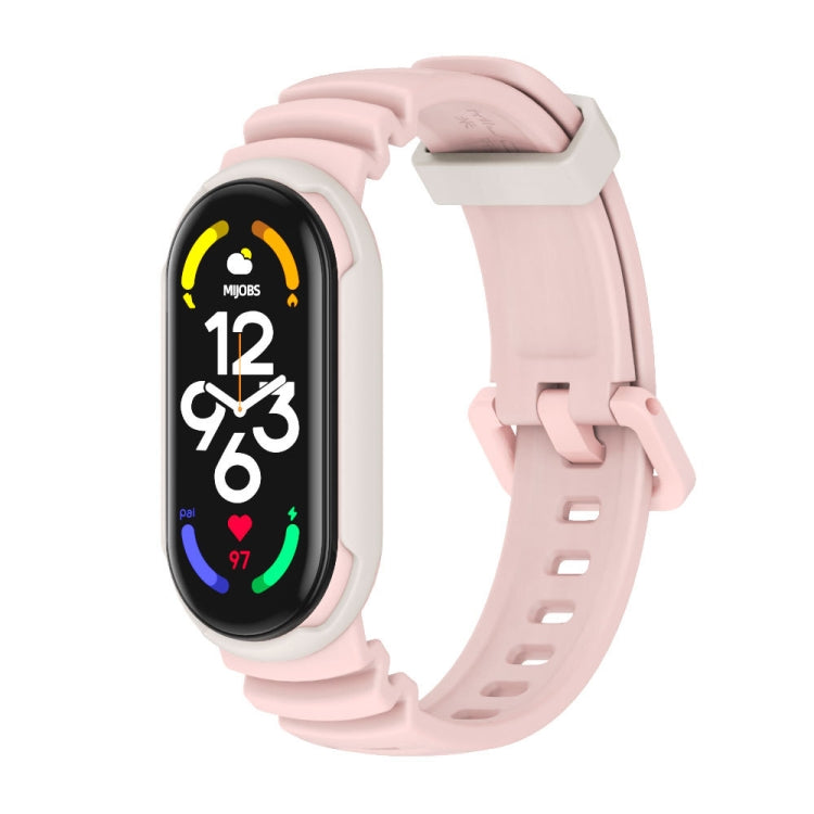 Two-color watch band with light pink strap and pink clasp for fitness tracker