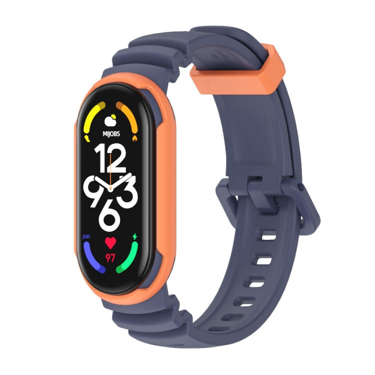 Two-color unibody watch band with navy and orange silicone strap, for Mi Band 7