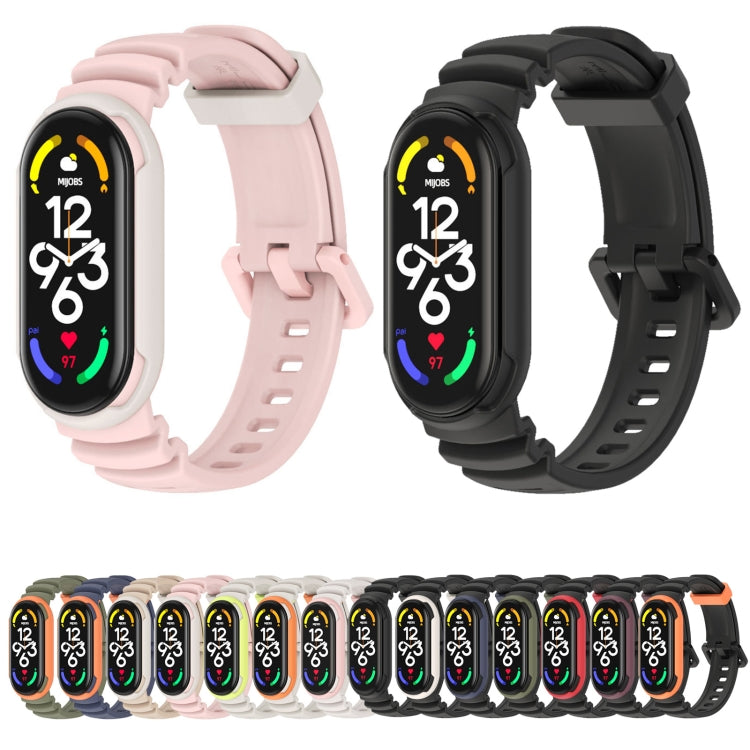 Two-color unibody watch band set with pink and black silicone straps, for Mi Band 7