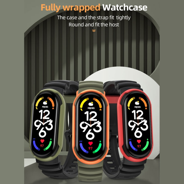 Set of two-color watch bands: black/orange, black/red, and dark/green straps