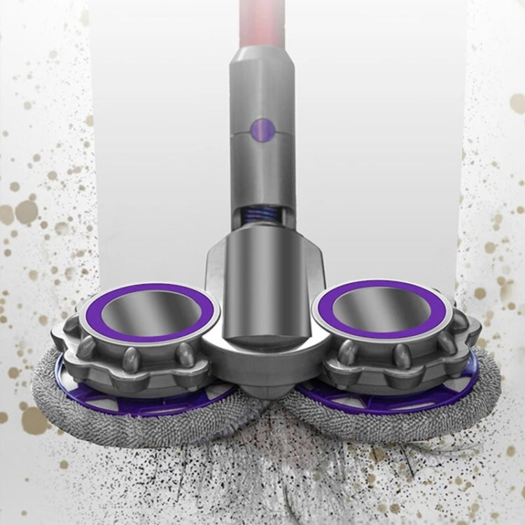 Dual-roller vacuum mop head with grey pads and purple suction rings on mounting base