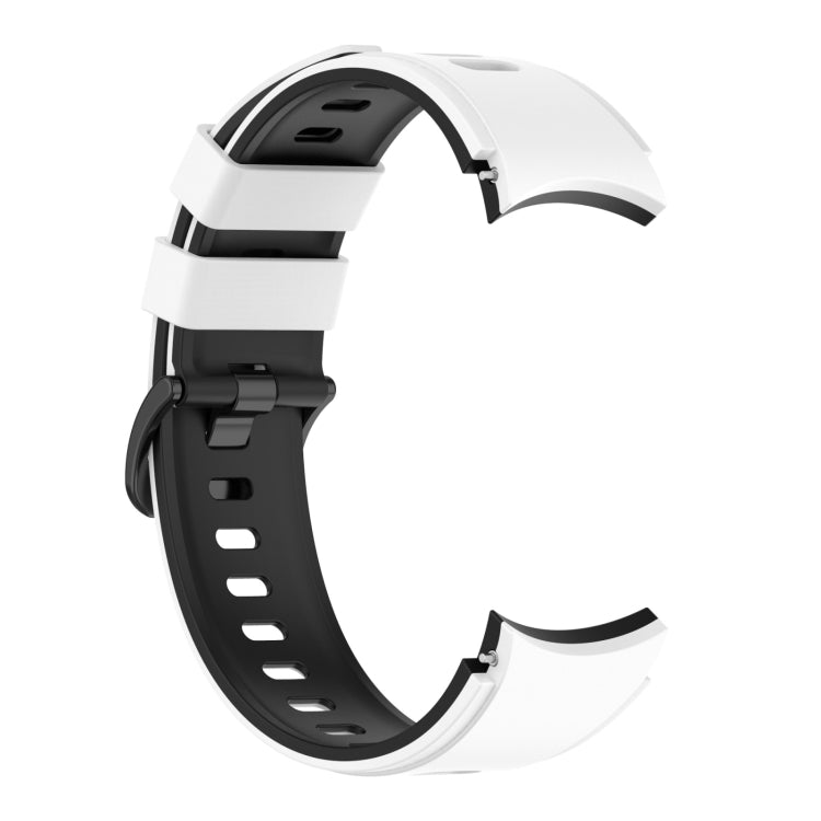 Two-color silicone watch strap with white top band and black base band, perforated links.