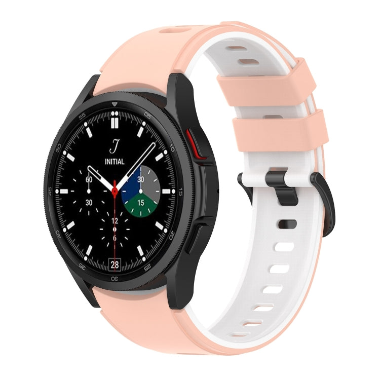Two-tone silicone watch band with peach and white straps, adjustable buckle