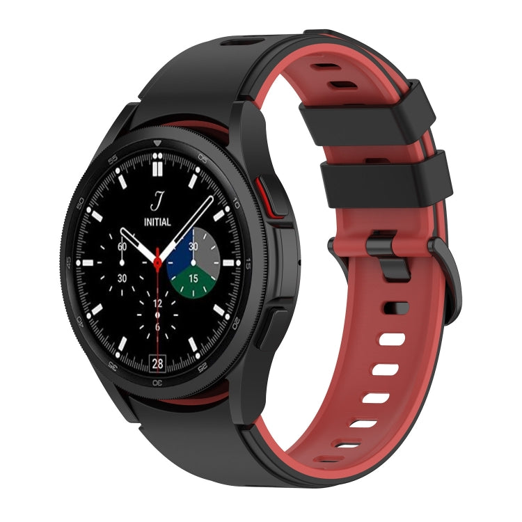 Two-tone silicone watch band with black and red straps, adjustable buckle