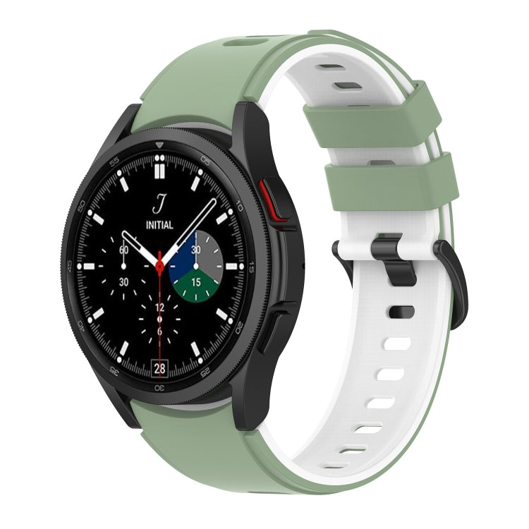 Two-tone silicone watch band with olive green and white straps, adjustable buckle