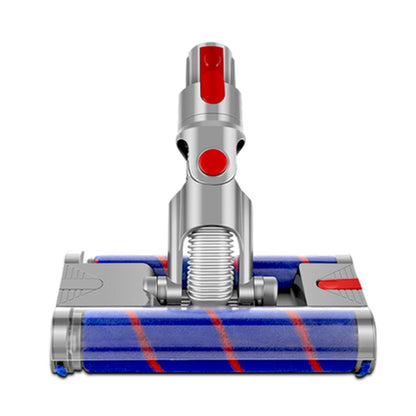 Electric double roller floor brush head with blue brush rollers and red button accents
